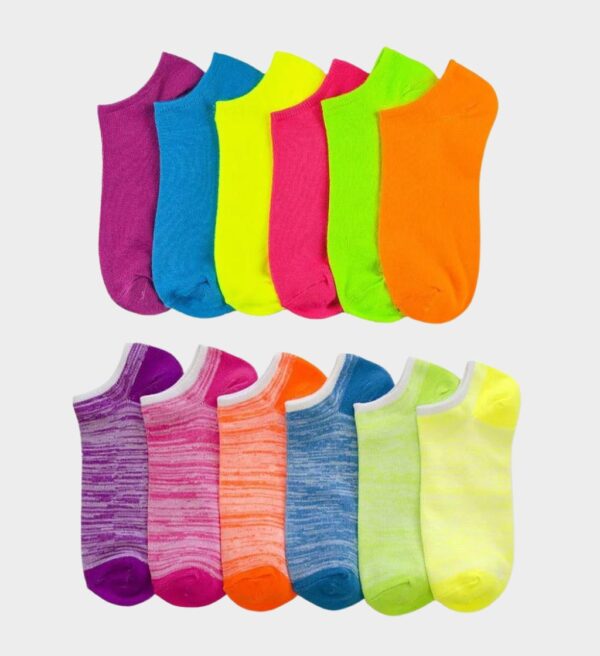 Pickleball Socks Dominate the Court in Neon! Women's Ankle Socks, 12-Pack, Comfy